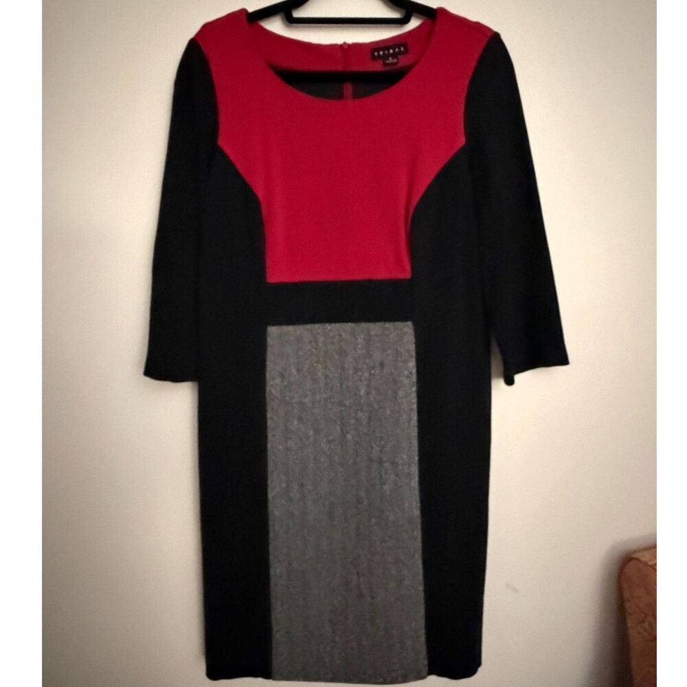Tribal Size 8 Colorblock Sheath Dress Red Black Gray Herringbone